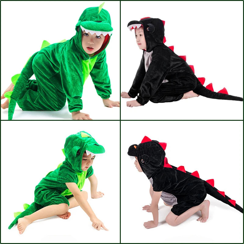 Cute Dinosaur Kugurumi Costume Cosplay Boys 2-4T 4-8Y Green Black Kindergarten School Party Game Role Play Suit Umorden