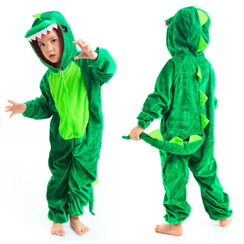 Cute Dinosaur Kugurumi Costume Cosplay Boys 2-4T 4-8Y Green Black Kindergarten School Party Game Role Play Suit Umorden