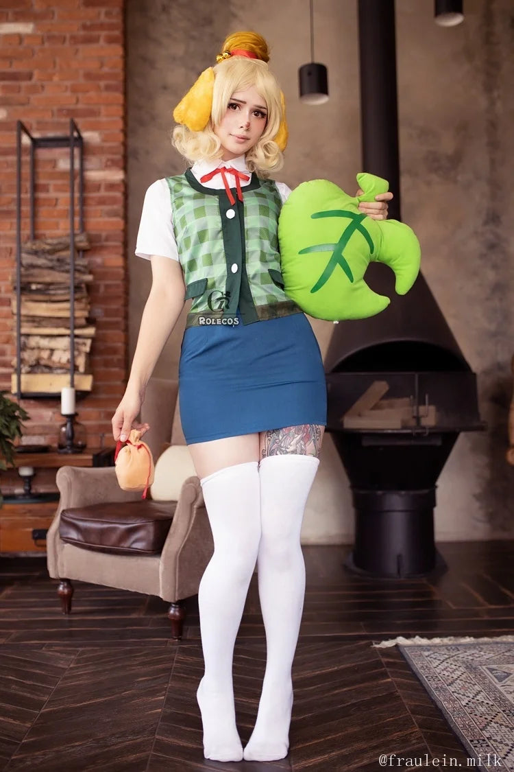 Animal Crossing Isabelle Cosplay Costume Game Animal Crossing New Horizons Costume Women Uniform Outfit Tail Headwear