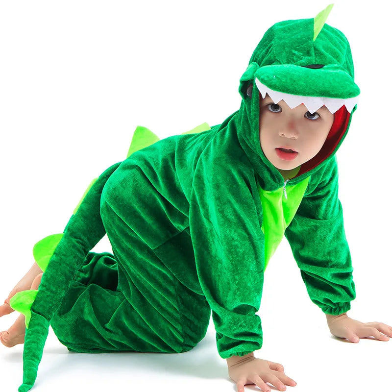 Cute Dinosaur Kugurumi Costume Cosplay Boys 2-4T 4-8Y Green Black Kindergarten School Party Game Role Play Suit Umorden