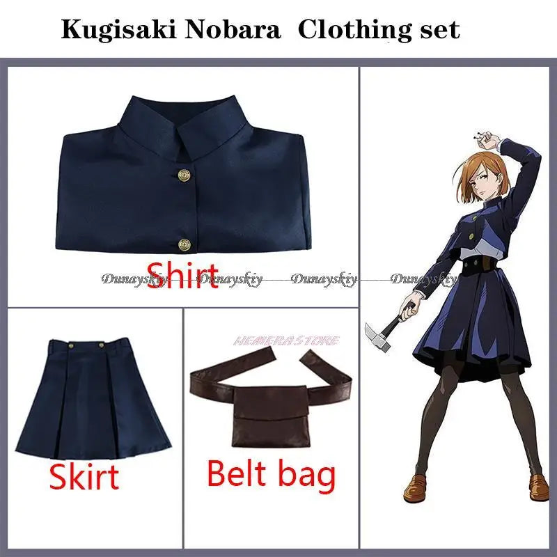 Anime JJK Kugisaki Nobara Cosplay Costume Kugisaki Nobara Wig Hammer Women Suit Outfit Uniform Bag Belt Hallowen Suit