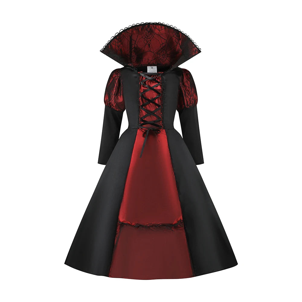2025 Girls Boys Red Vampire Costume Ghost Bride Gothic Dress Party Kids Cosplay Clothes Halloween Outfit