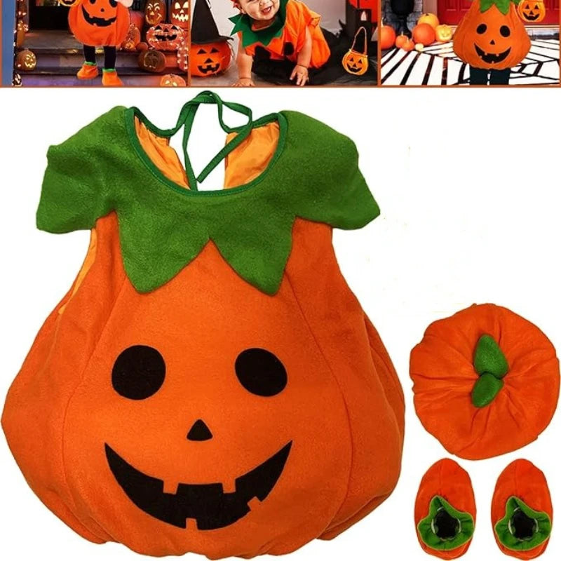 2025 Kids Halloween Party Costume Romper with Hat Shoes Toddler Pumpkin One-Piece Boy Girl Baby Jumpsuit Cosplay Clothing Set