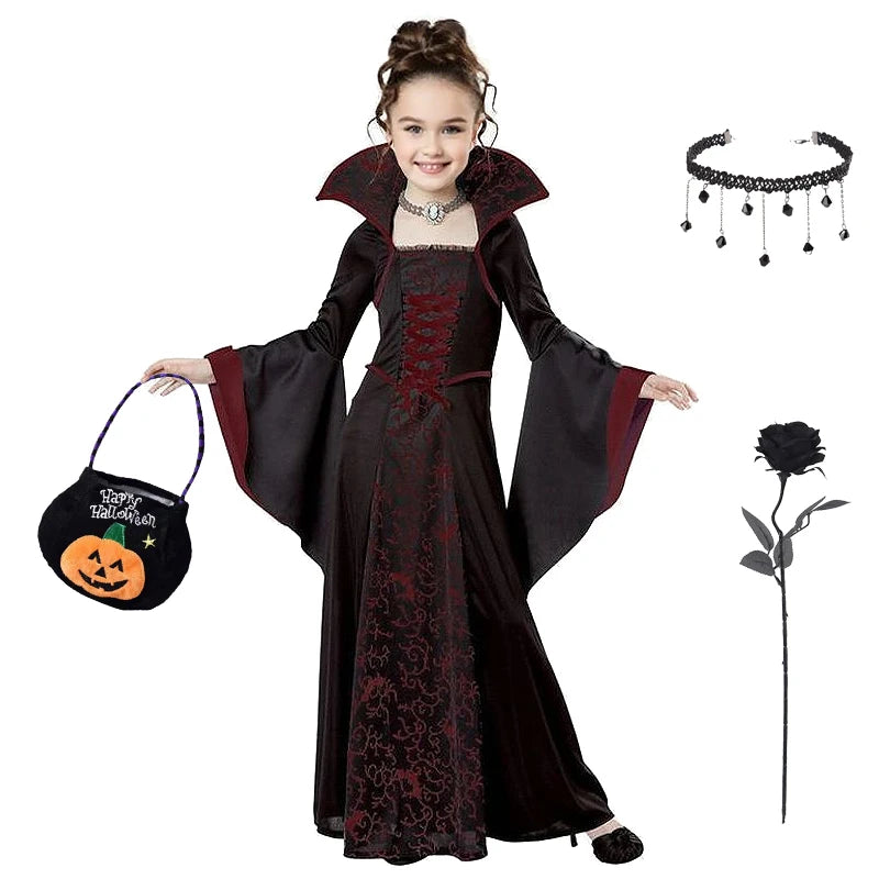 Halloween Costume for Kids Fantasy Vampire Costume Girls Long Tutu Dress Ghost Bride Cosplay Costume Carnival Party Clothes