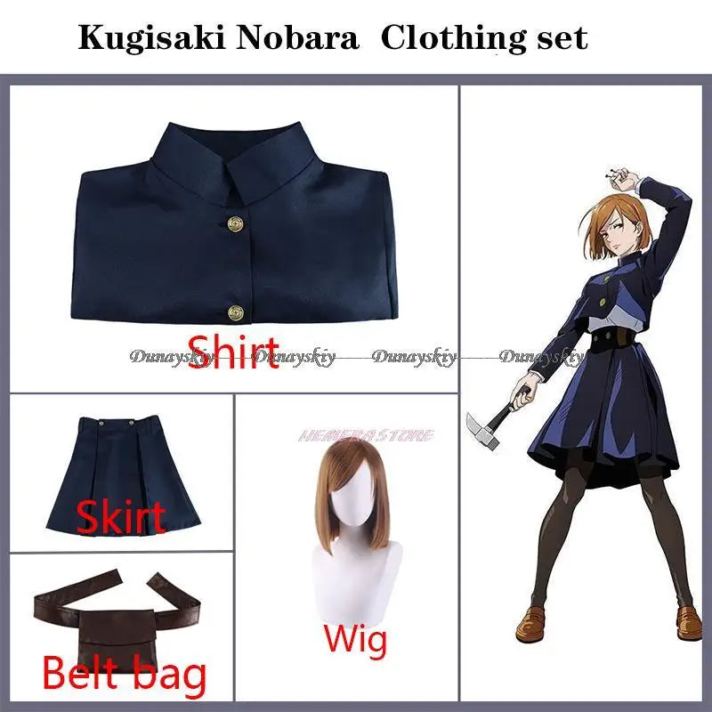 Anime JJK Kugisaki Nobara Cosplay Costume Kugisaki Nobara Wig Hammer Women Suit Outfit Uniform Bag Belt Hallowen Suit
