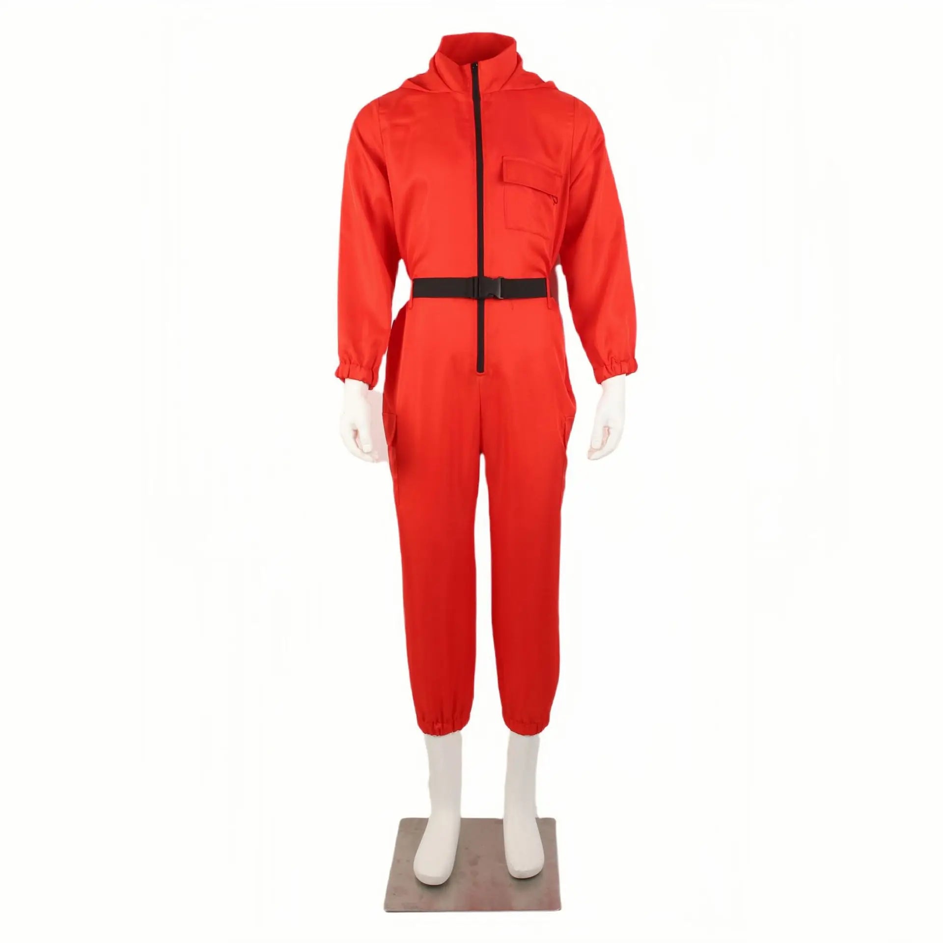 Calamari Game Guard Cosplay Costume Red Jumpsuit Outfit Adult KidsTeenagers Tracksuit Hooded Overall Belt Gloves Set Halloween