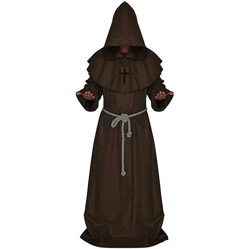 Friar Medieval Hooded Monk Renaissance Priest Robe Costume Cosplay For Halloween Costume Unisex