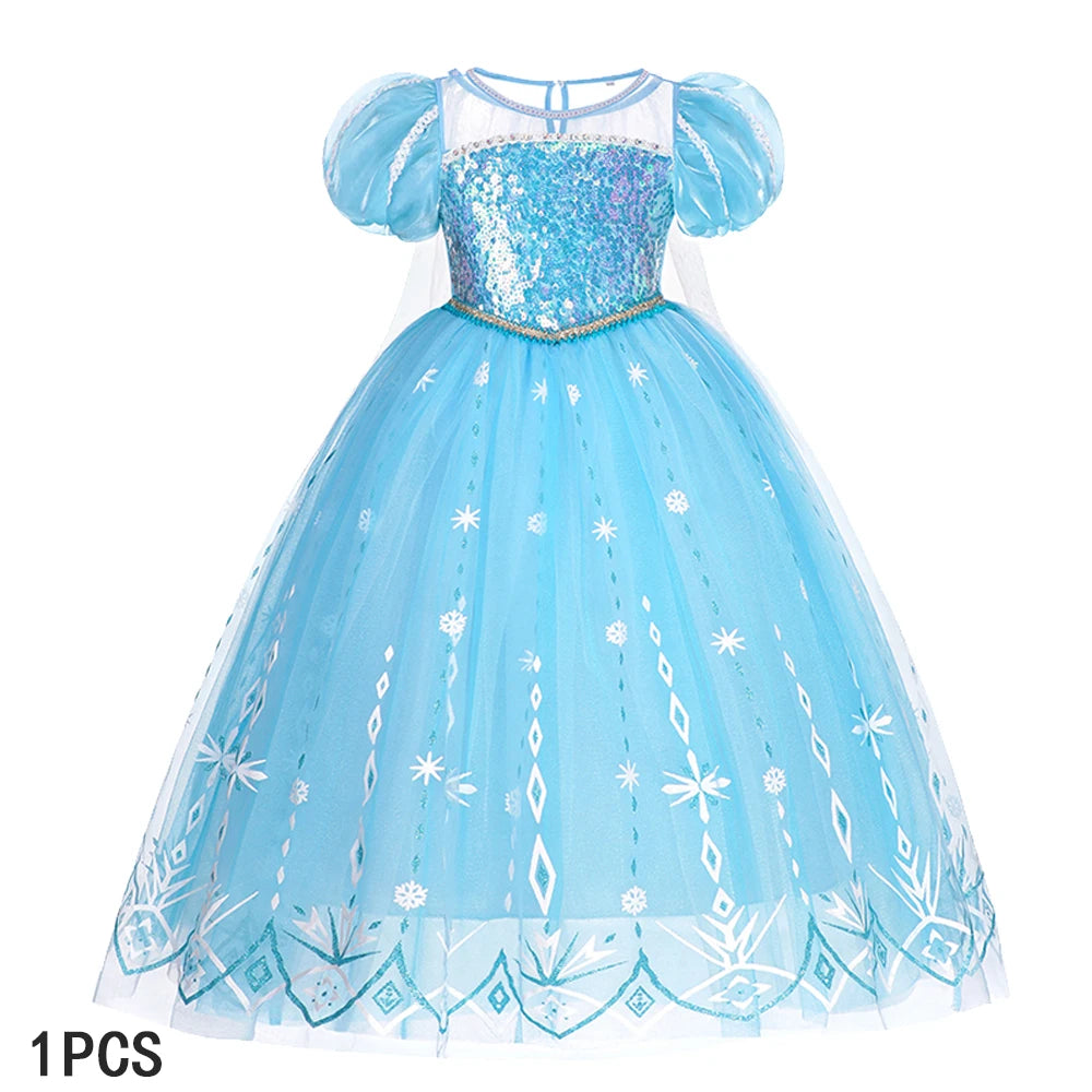 Elsa Girls Dress Frozan Cosplay Costume Princess Dresses Queen Snow Queen Wedding Luxurious With Cloak Carnival Gown Dresses Up