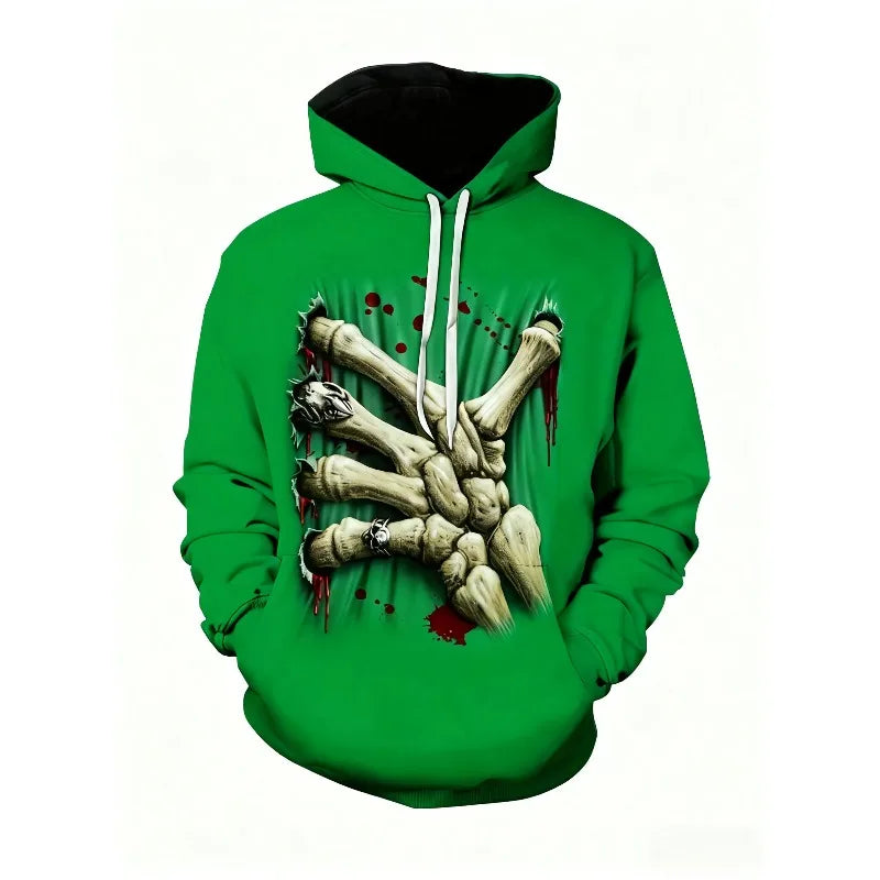 2025 3D Printed Skull Pattern Men's Halloween Gothic Horror Pattern Long Sleeve Hoodie Fashion Creative Design