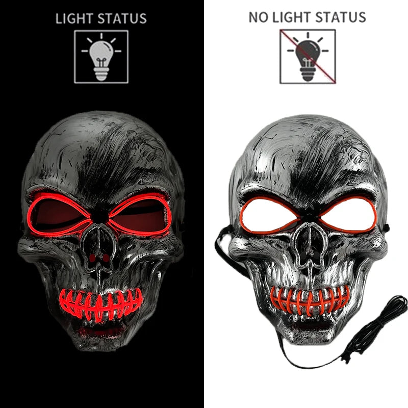 Carnival LED Glowing Mask Luminous Skull Mask Horror Masquerade Party Neon Skeleton Mask Festival Halloween Props