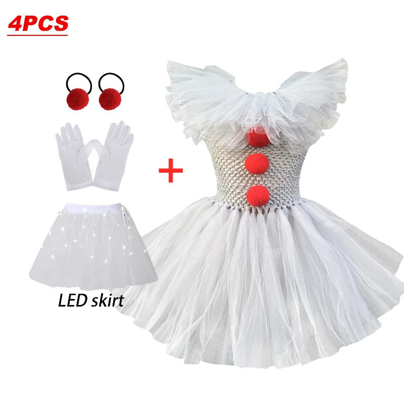 2025 New Halloween Kids Horror Movie Clowns Cosplay Costume Set for Girls Carnival Party Party Dress Up Clothing Sets