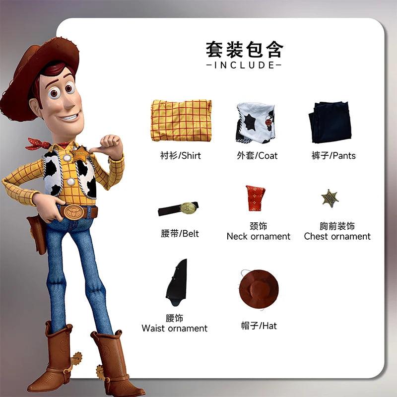 BEAST KINGDOM Anime Woody Jessie Cosplay Costume Toy Story Cosplay Cowboy Suit Woody Jessie Hat Halloween Party Cos Adult Unisex