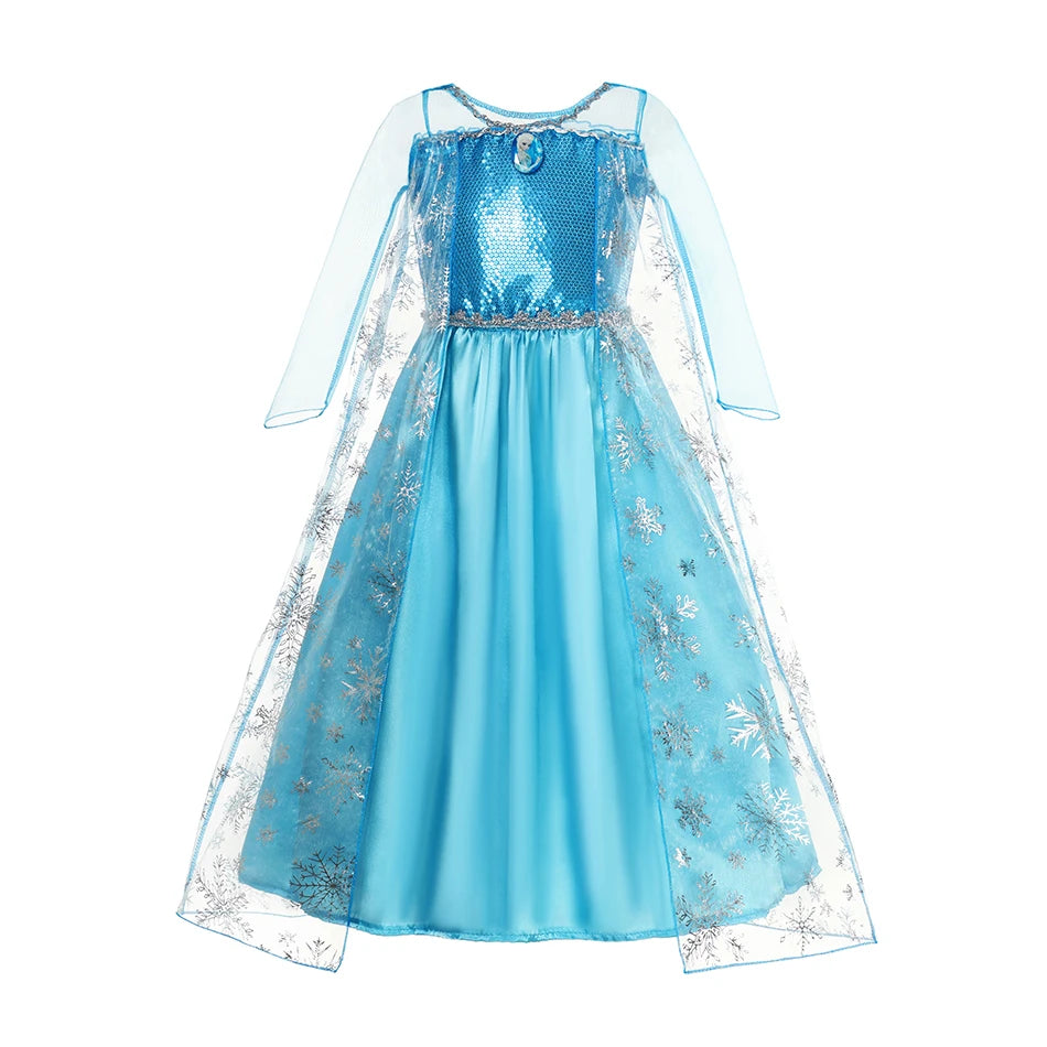 Elsa Girls Dress Frozan Cosplay Costume Princess Dresses Queen Snow Queen Wedding Luxurious With Cloak Carnival Gown Dresses Up