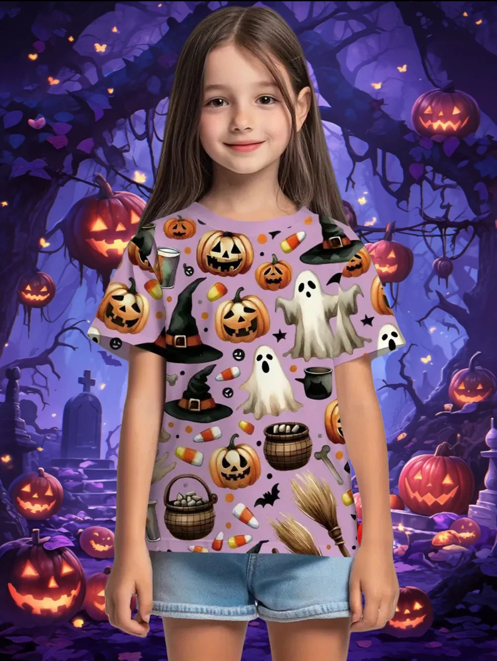 Girl Clothes Funny Pumpkin Graphic T Shirt Halloween Boys Girls Summer Short Sleeves T-Shirt 2-10y Halloween Gift Party T-Shirt