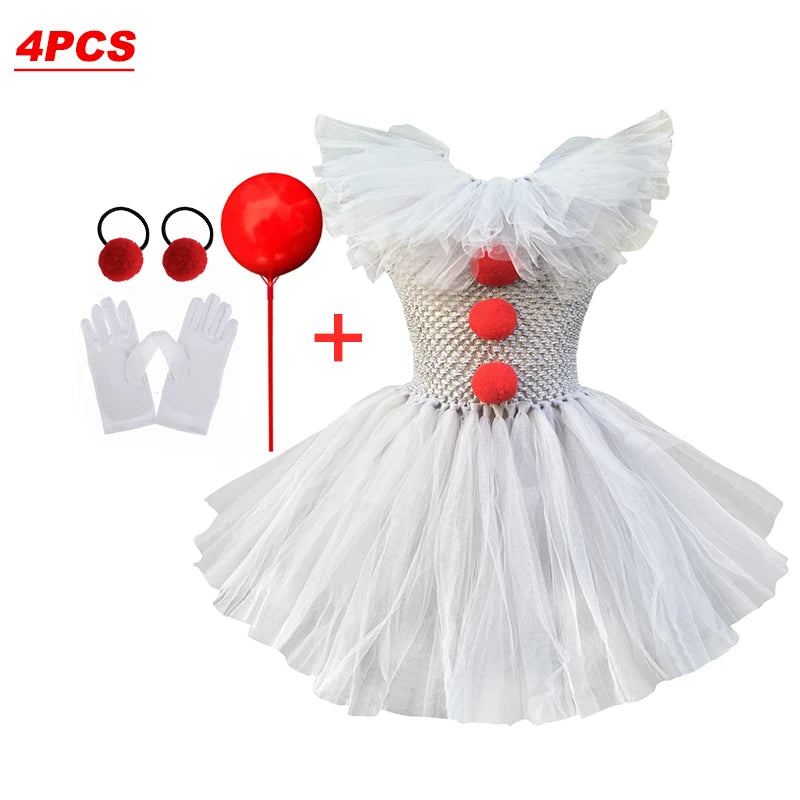 2025 New Halloween Kids Horror Movie Clowns Cosplay Costume Set for Girls Carnival Party Party Dress Up Clothing Sets