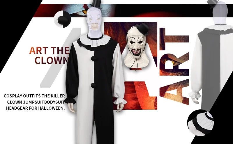 Art The Clown Cosplay Movie Terrifier 2 Art The Clown Cosplay Costume Jumpsuit Mask Halloween Costumes Mask for Men Women