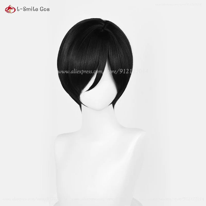 Anime Ada Wong Cosplay Wig Ada Wong Wigs Cosplay 32cm Short Black Heat Resistant Synthetic Hair Woman Party Role Wigs + Wig Cap