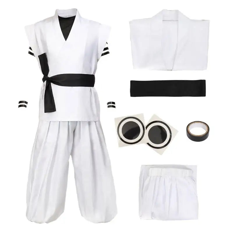 DAZCOS Ryomen Sukuna Costume White Kung Fu Suit with Tattoo Stickers Ryomen Sukuna as Megumi Showdown Cosplay Costume Full Set