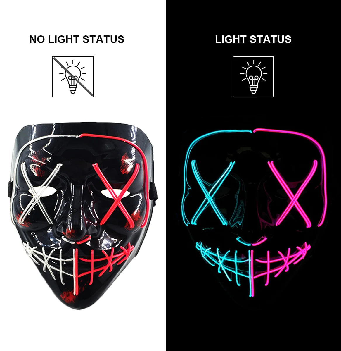 Carnival LED Glowing Mask Luminous Skull Mask Horror Masquerade Party Neon Skeleton Mask Festival Halloween Props