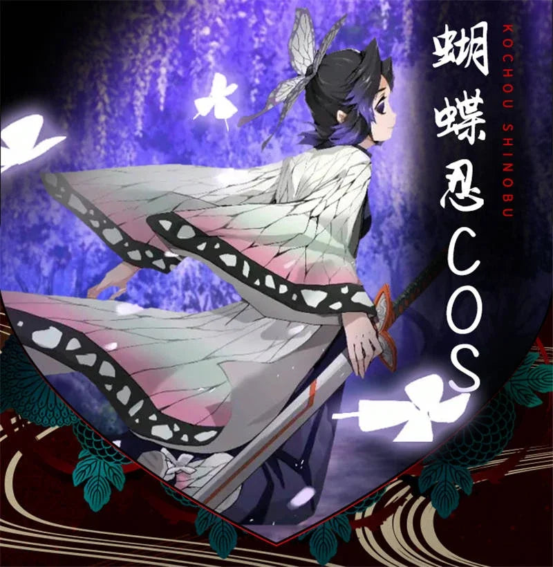 Anime Demon Slayer Kimetsu   Kochou Shinobu Cosplay Kostuum Pruik Set Kimono Uniform Halloween Anime Kostuums Voor Volwassen Kid