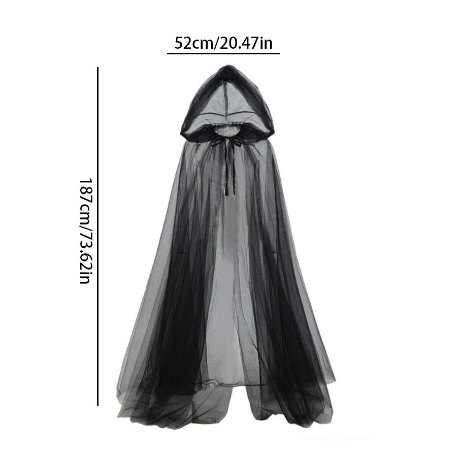 Black Bridal Shawl Witch Vampire Cosplay Cloak Halloween Double Cloak Game Party Costume Props Holiday Dress Up