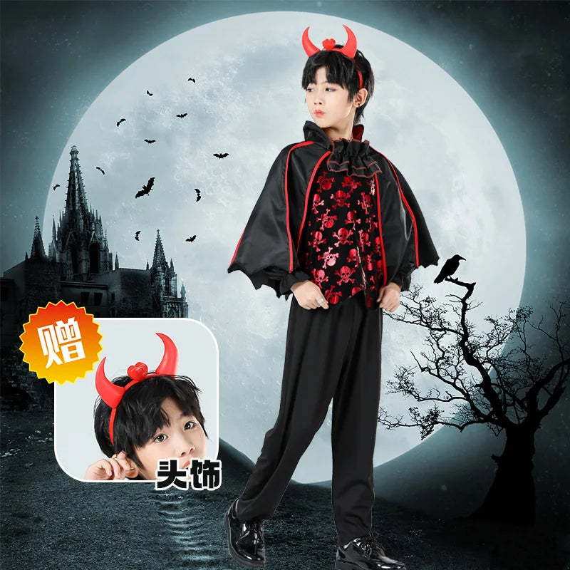 Girl Vampire Halloween Dress For Kid Ghost Bride Gothic Cosplay Vampire Costume Count Vampiran Carnival Outfit Black Red Clothes