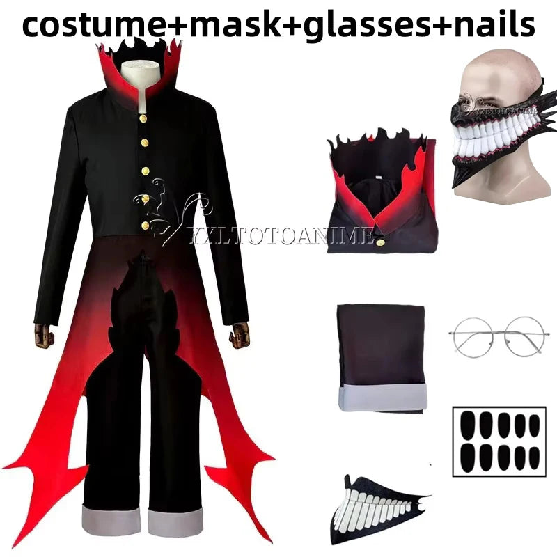 Dandadan Okarun Ken Takakura Cosplay Costume Wig Turbo Granny Powers Black Collar Uniform Curly Short Hair Halloween Party Suit