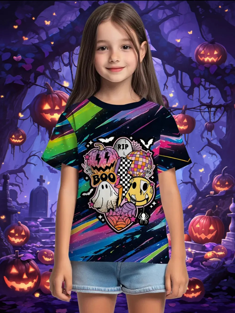 Girl Clothes Funny Pumpkin Graphic T Shirt Halloween Boys Girls Summer Short Sleeves T-Shirt 2-10y Halloween Gift Party T-Shirt