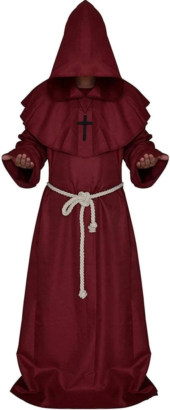 Friar Medieval Hooded Monk Renaissance Priest Robe Costume Cosplay For Halloween Costume Unisex
