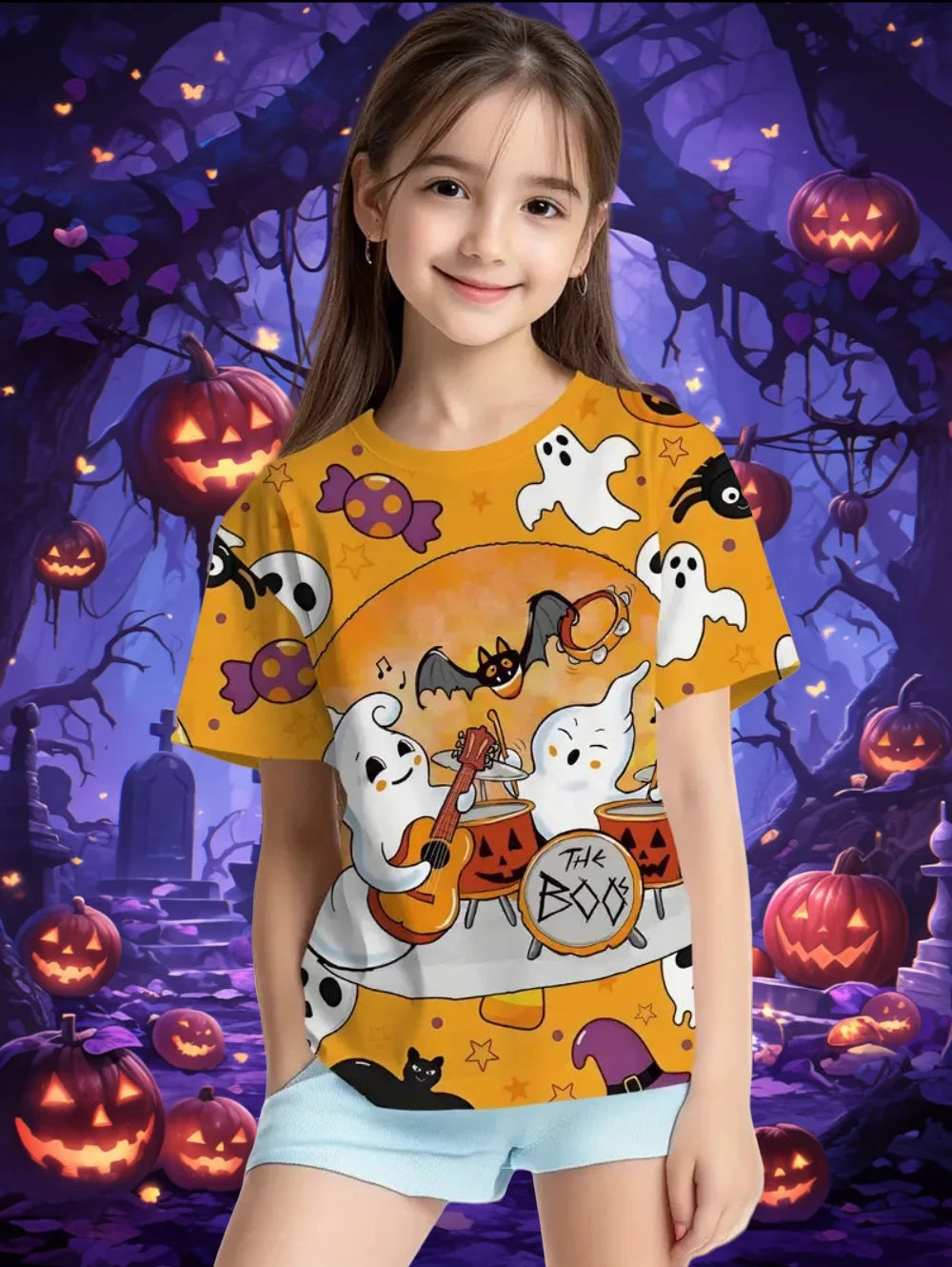 Girl Clothes Funny Pumpkin Graphic T Shirt Halloween Boys Girls Summer Short Sleeves T-Shirt 2-10y Halloween Gift Party T-Shirt