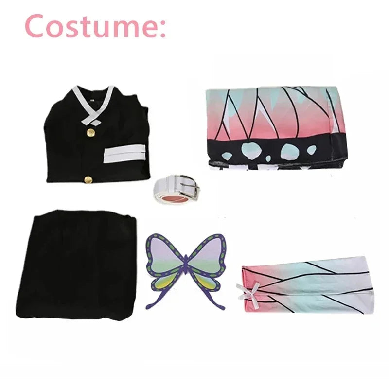 Anime Demon Slayer Kimetsu   Kochou Shinobu Cosplay Kostuum Pruik Set Kimono Uniform Halloween Anime Kostuums Voor Volwassen Kid