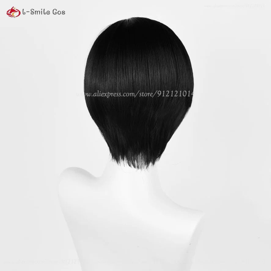 Anime Ada Wong Cosplay Wig Ada Wong Wigs Cosplay 32cm Short Black Heat Resistant Synthetic Hair Woman Party Role Wigs + Wig Cap