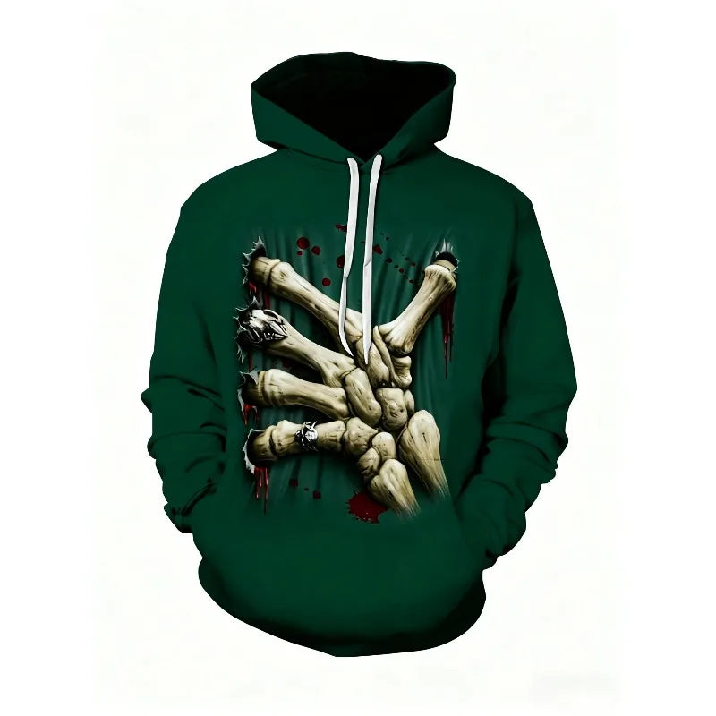2025 3D Printed Skull Pattern Men's Halloween Gothic Horror Pattern Long Sleeve Hoodie Fashion Creative Design