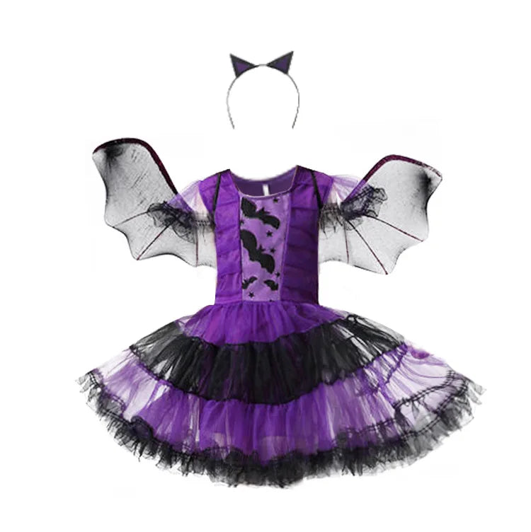 Baby Halloween Costume Girls Princess Spider Mesh Dress Children Vampire Performance Elegant Clothes Witch Dresses 1-6 Y