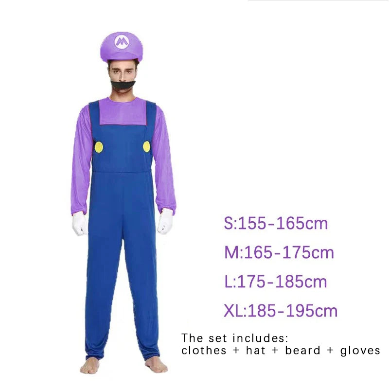 Game Marios Super Luigi Brothers Uniform Set Cosplay Costumes Funny Anime Adult Men Jumpsuit Woman Dress Halloween Costume