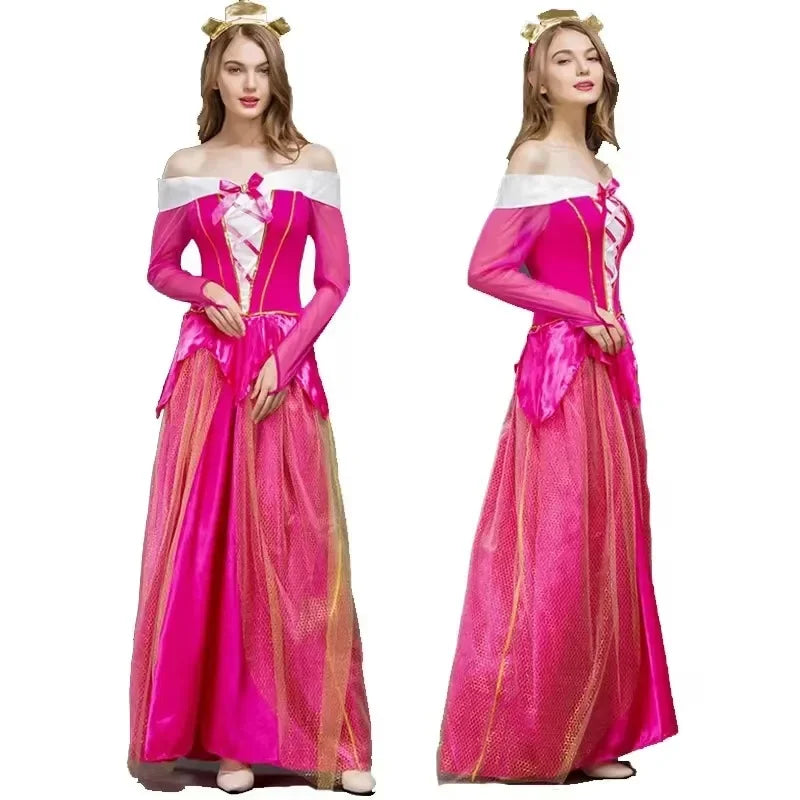 Disney Adult Women Deluxe Pink Sleeping Beauty Princess Aurora Gorgeous Costume for Halloween Carnival Party Ball Fancy Dress