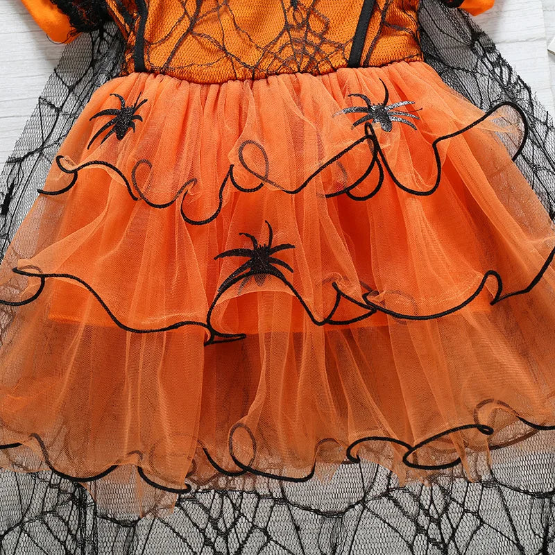 Baby Halloween Costume Girls Princess Spider Mesh Dress Children Vampire Performance Elegant Clothes Witch Dresses 1-6 Y
