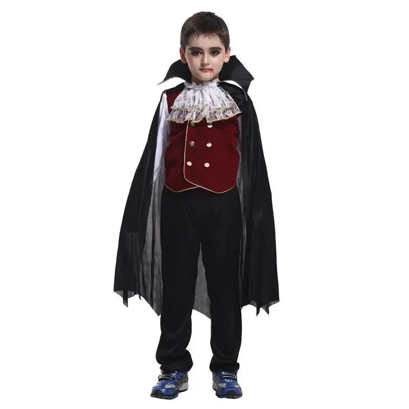 2025 Girls Boys Red Vampire Costume Ghost Bride Gothic Dress Party Kids Cosplay Clothes Halloween Outfit