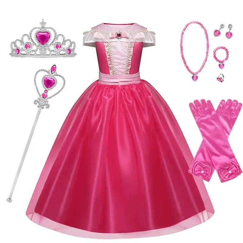 Fantasy Girls Sleeping Beauty Aurora Cosplay Princess Dress Kids Halloween Carnival Birthday Costume Party Clothing 3-10Years