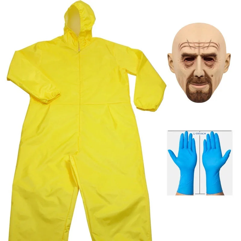 Game Theme Breaking Cosplay Bad Yellow protective Jumpsuit Costume  Halloween with Mask