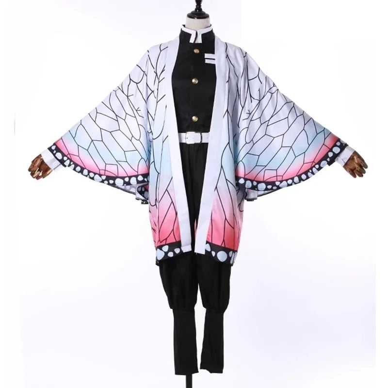 Anime Demon Slayer Kimetsu   Kochou Shinobu Cosplay Kostuum Pruik Set Kimono Uniform Halloween Anime Kostuums Voor Volwassen Kid