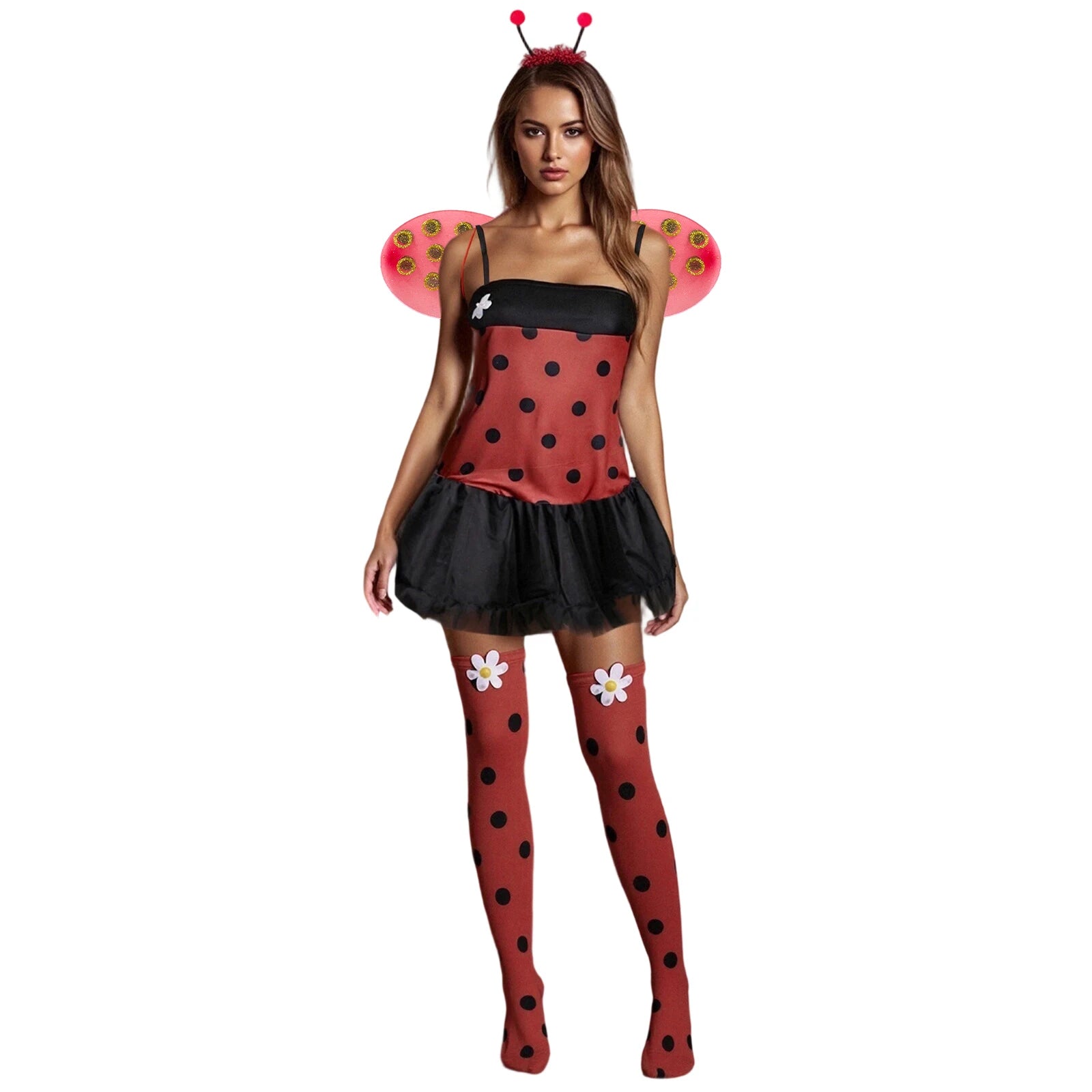 Combhasaki Women Halloween Insect Costumes Cute Bee Ladybug Dress and Wings Headband Set for Christmas Cosplay Party Outfits