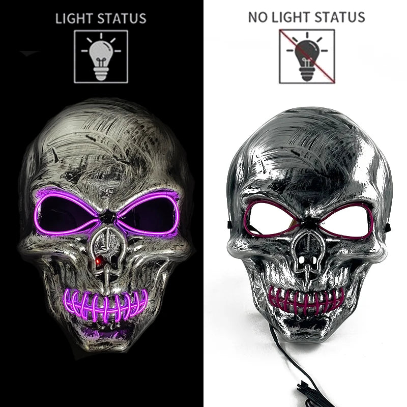 Carnival LED Glowing Mask Luminous Skull Mask Horror Masquerade Party Neon Skeleton Mask Festival Halloween Props