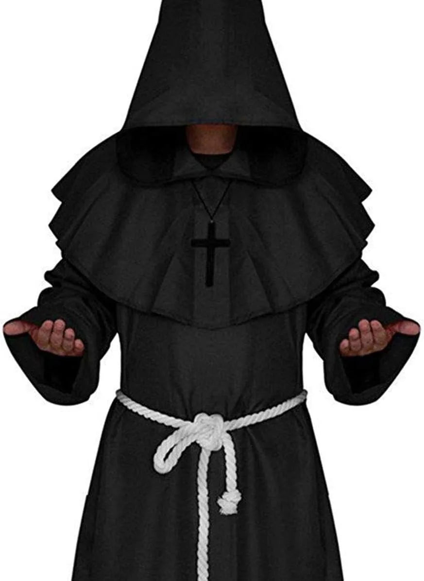 Friar Medieval Hooded Monk Renaissance Priest Robe Costume Cosplay For Halloween Costume Unisex
