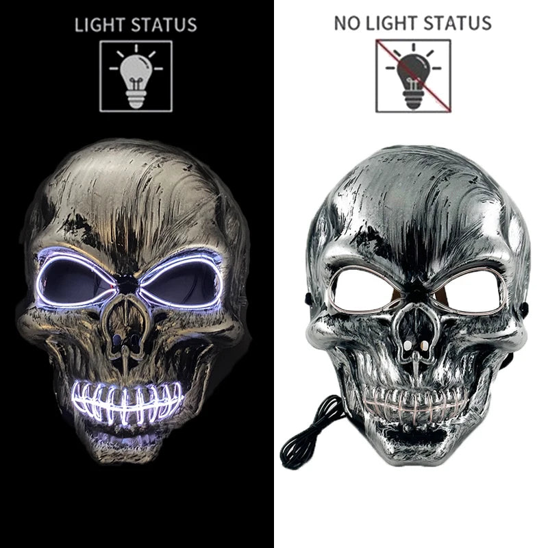 Carnival LED Glowing Mask Luminous Skull Mask Horror Masquerade Party Neon Skeleton Mask Festival Halloween Props