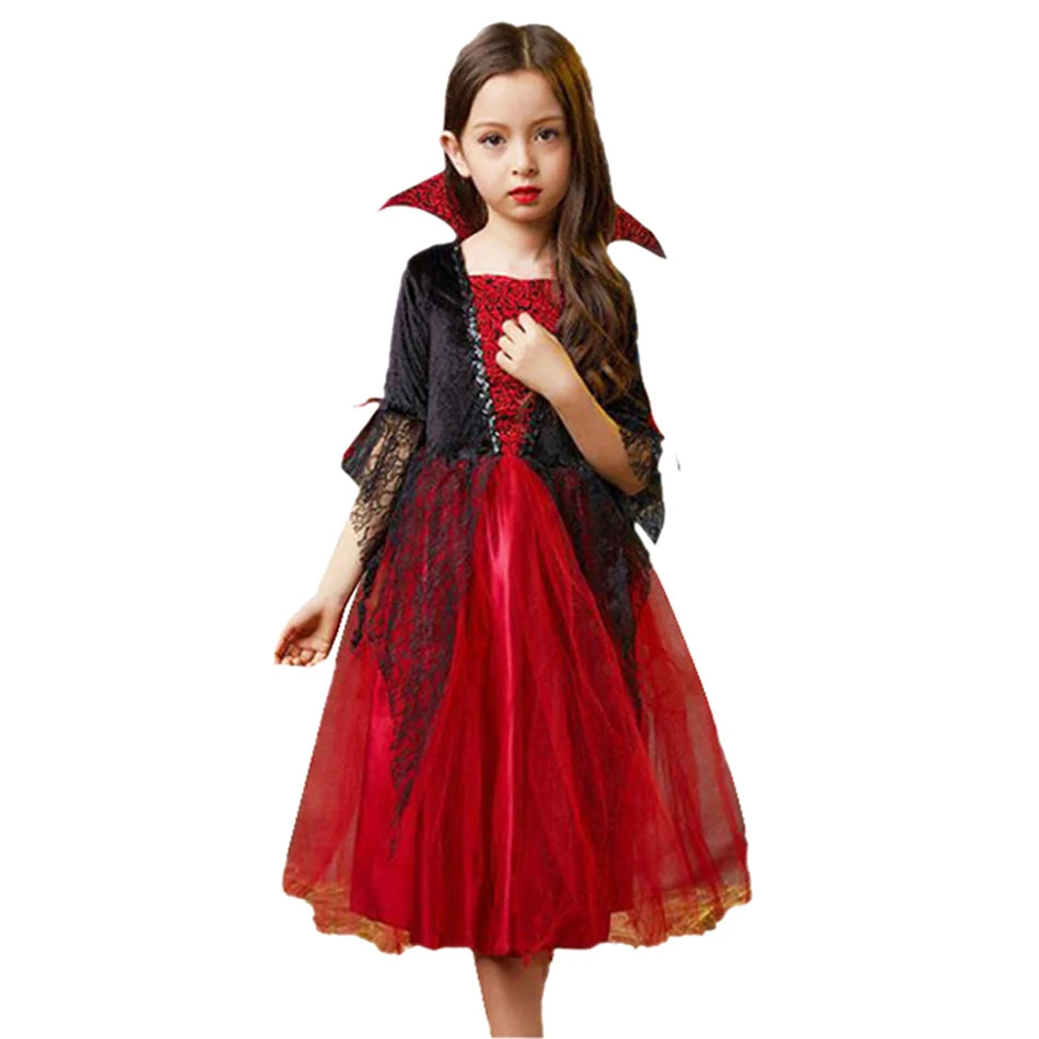 Halloween Girls Ghost Bride Mesh Vampire Costume Girls Princess Dress Performance Costume Black Evening Clothes