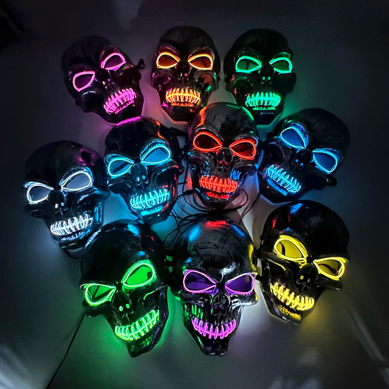 Carnival LED Glowing Mask Luminous Skull Mask Horror Masquerade Party Neon Skeleton Mask Festival Halloween Props