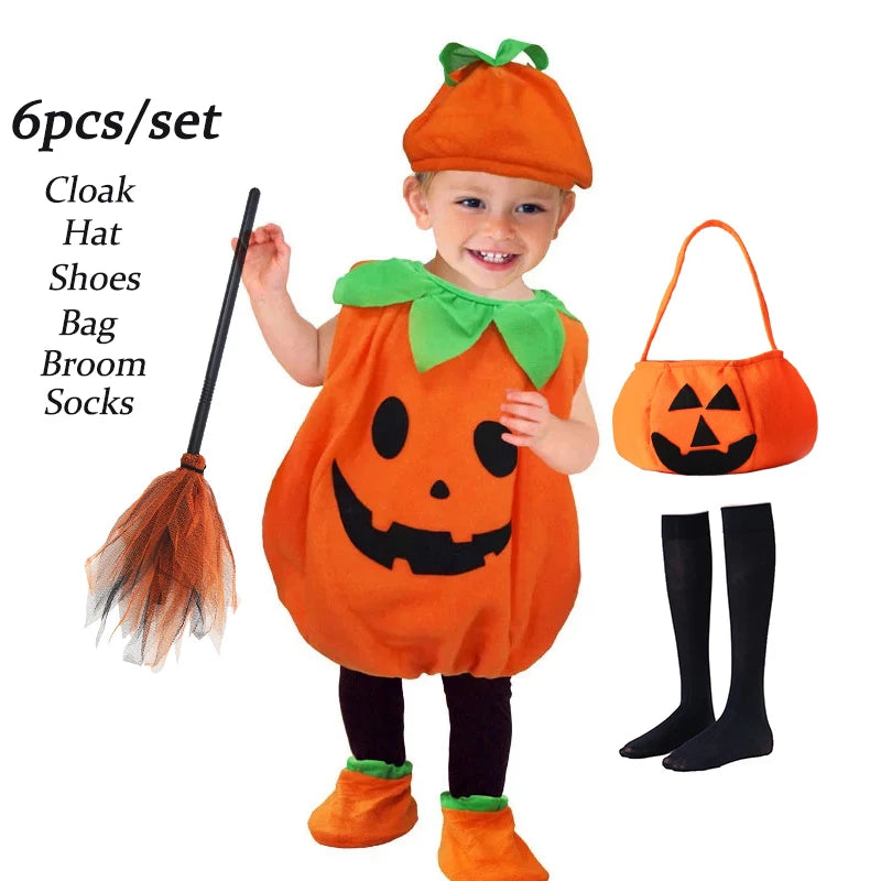 2025 Kids Halloween Party Costume Romper with Hat Shoes Toddler Pumpkin One-Piece Boy Girl Baby Jumpsuit Cosplay Clothing Set