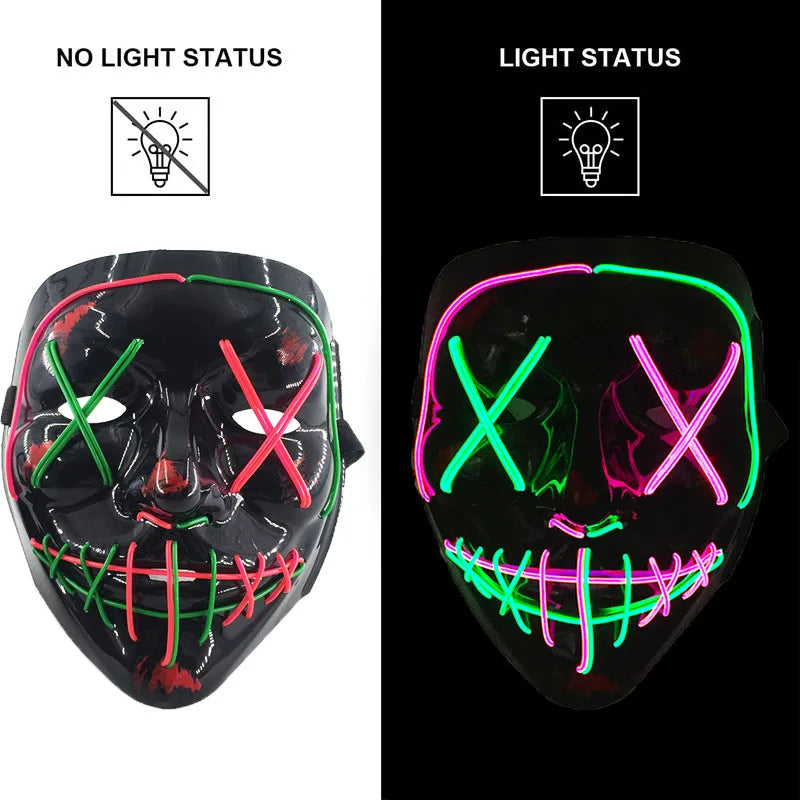 Carnival LED Glowing Mask Luminous Skull Mask Horror Masquerade Party Neon Skeleton Mask Festival Halloween Props