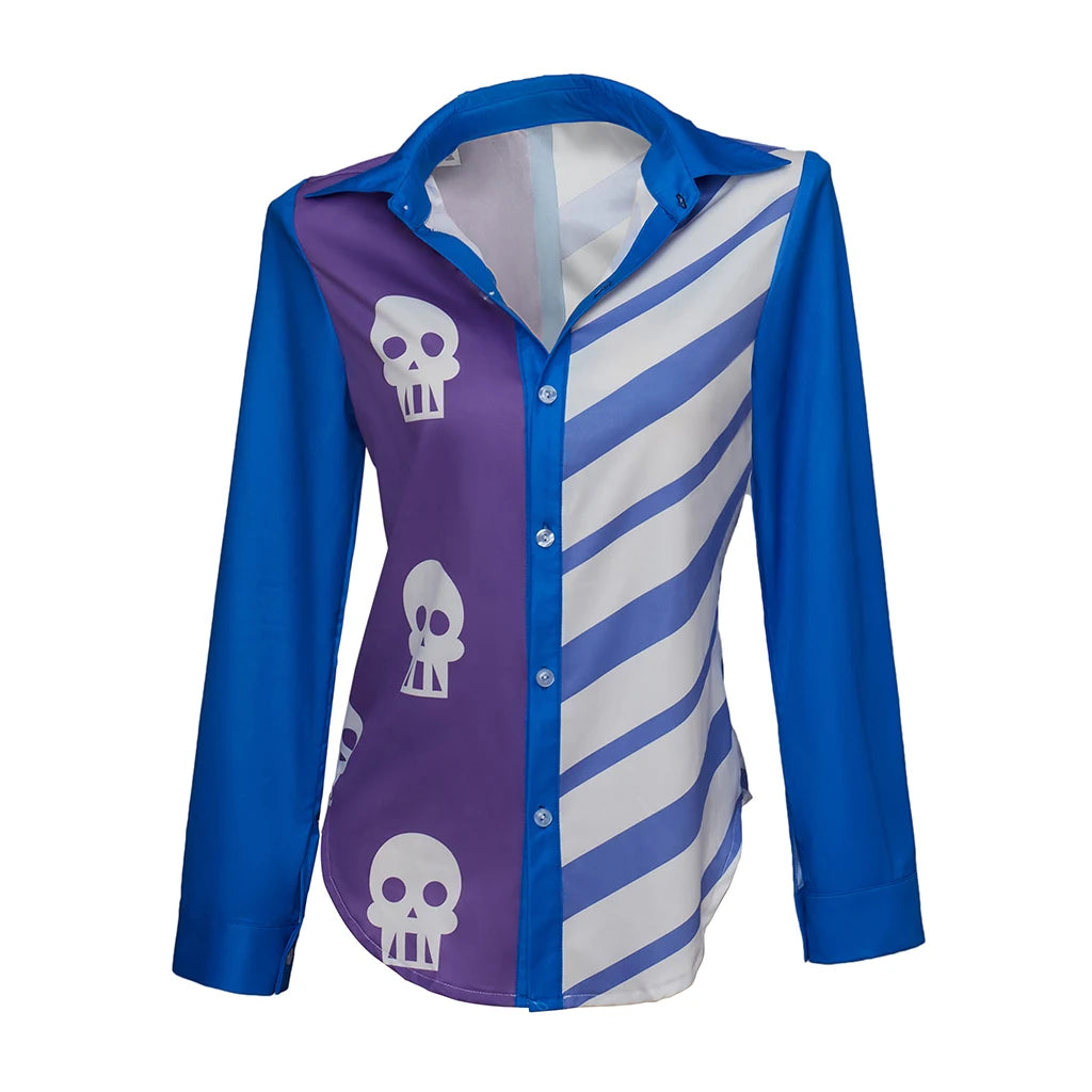 Anime Horseman Sarah Lynn Cosplay Shirt Skull And Horizontal Stripe Blue Print Shirt Costume Adult Student Casual Top Blouse